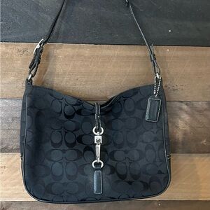 Coach Black Monogram Shoulder Bag with Leather Strap